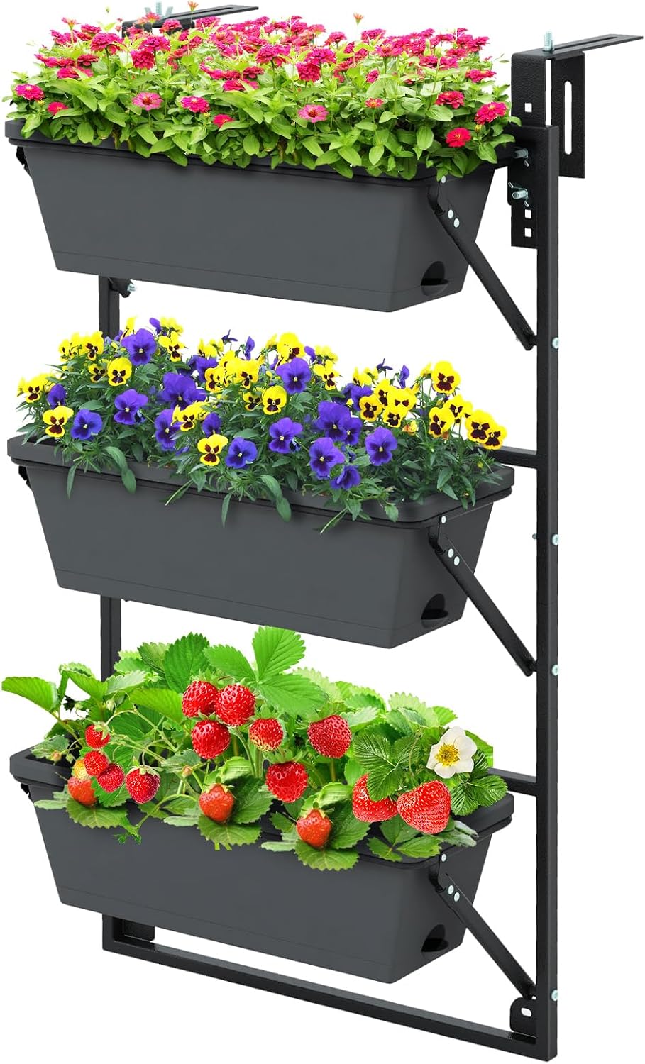 giantex 3-tier vertical railing planter, adjustable hanging planter, main product view
