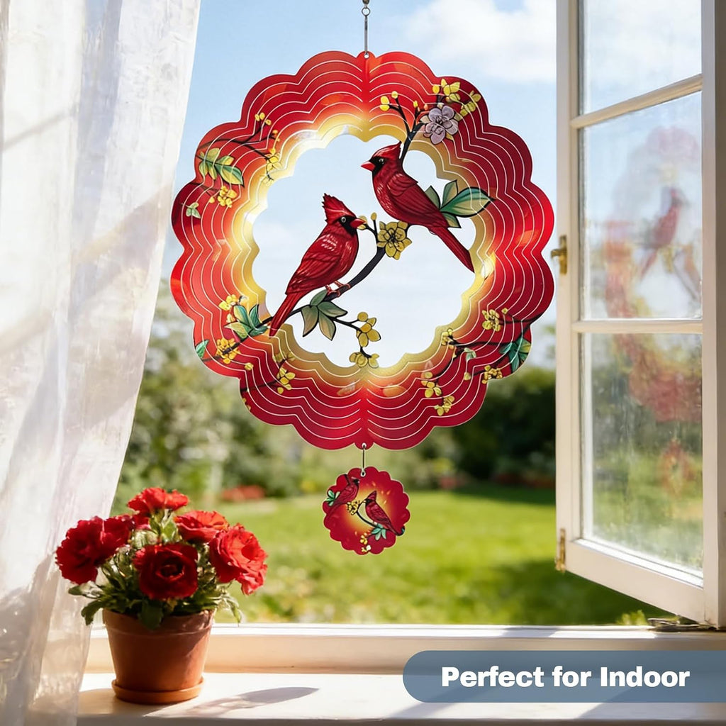 Cardinal Wind Spinners Gift for Women Men Grandma, 12 Inch 3D Metal Wind Spinners Outdoor/Indoor Hanging Deco, Stainless Steel Kinetic Art Hanging Sculpture for Yard Garden Decoration