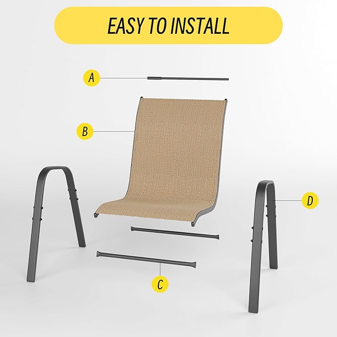 Betterhood Patio Chairs Set of 6, Stackable Outdoor Dining Chairs Set with Breathable Seat Fabric, All-Weather Powder-Coated Metal Frame for Deck, Pool Side and Backyard, 350LBS Capacity (Khaki)