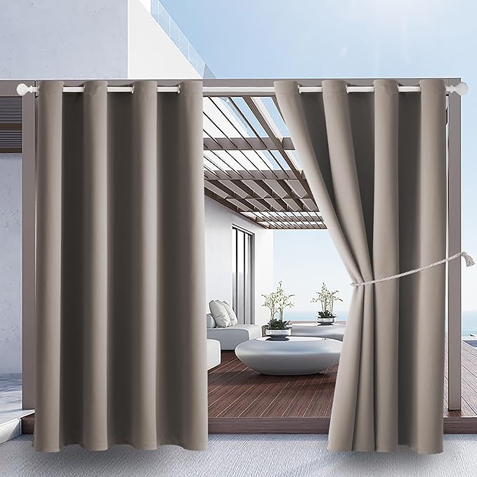 Waterproof Outdoor Curtain W52 x L84 - Grommet Top Sunlight Blocking Window Treatment Drapes Blackout Curtains for Home Bedroom Living Room Outdoor Patio Porch Pergola (Taupe, 2 Panels)