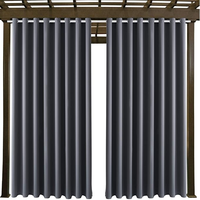 DIVA EN CAMINO DEC Outdoor Patio Curtain Waterproof Darkening Thermal Insulated Indoor Curtains for Bedroom, Porch, Living Room, Pergola, Cabana, W105 x L120 Extra Wide, Gray, Set of 2 Panels
