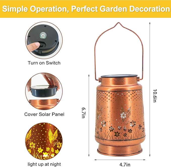 2 Pack Hummingbird Birthday Gifts for Women Mom Grandma Solar Lanterns Outdoor Waterproof Garden Decor Hanging LED Decorative Light for Patio Yard Lawn Gardening Gifts