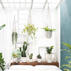 Mkono 3 Pack Macrame Plant Hangers Indoor Different Size Hanging Planter Basket Flower Pot Holder with Beads No Tasselss 43"/35"/29", Large, Ivory