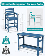 SERWALL Outdoor Bar Set - 4 Adirondack Bar Chairs & Bar Height Table with 1.6" Umbrella Hole, All-Weather HDPE Patio Furniture for Poolside, Backyard, Garden - Blue
