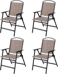 Outdoor Folding Patio Dining Sling Chairs with Mesh Fabric for Garden Lawn Comping-Set of 4 Brown