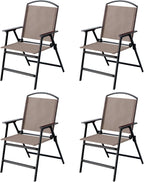 Outdoor Folding Patio Dining Sling Chairs with Mesh Fabric for Garden Lawn Comping-Set of 4 Brown