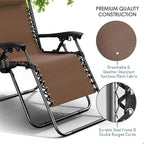 Nestl Zero Gravity Chairs Set of 2, Patio Lounge Chair Outdoor with Pillows & Cup Holder Trays, Adjustable Steel Mesh Reclining Camping Chair, Folding Patio Lawn Chair for Deck, Beach, Yard - Brown