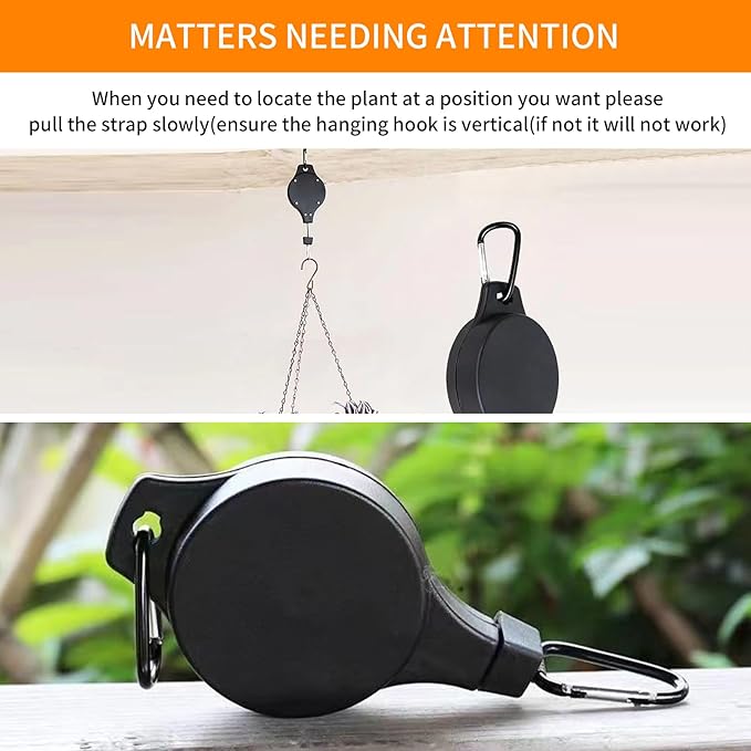 6PCS Retractable Hanging Plant Pulley Hook - Adjustable for Flower Baskets, Plant Pots, Bird Feeders（6PCS Black）
