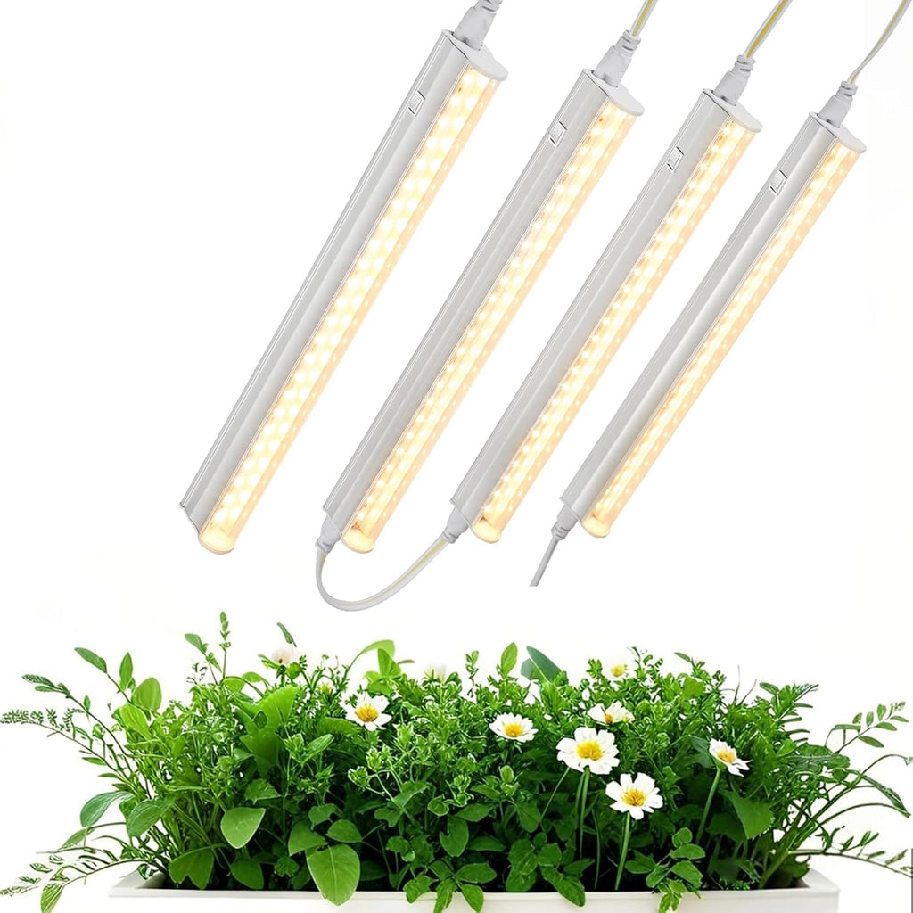 T5 1FT 0.3M 6W×4 Warm Light 3000K Grow Light Tubes,Full Spectrum LED Grow Lights,6W Energy Efficient,Plug & Play,for Hydroponics/Soil Seedlings Vegetables Herbs Flower (4 Packs)