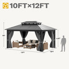 dwvo 10x12ft gazebo hardtop double roof polycarbonate canopy showing dimensions