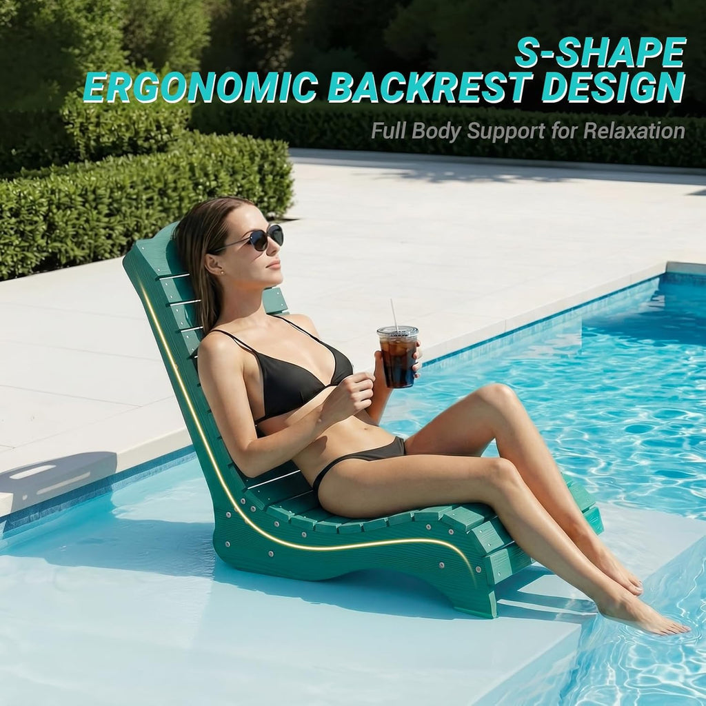 Skybright HDPE Pool Lounge Chairs Set of 2, in-Pool Chaise Lounge Outdoor with Wheels, S Shape Patio Sun Shelf Lounger for Poolside, Deck, Patio, Beach