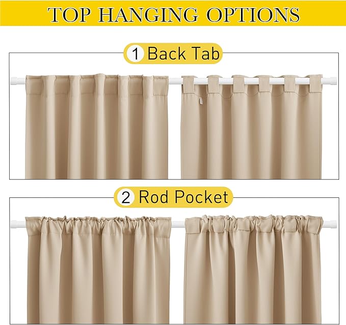 NICETOWN 2 Panels Outdoor Curtains for Patio Waterproof, Top & Bottom Fixed Waterproof Outdoor Drapes with Free Rope, Privacy Sun Blocking Shades for Gazebo, Pergolas, Biscotti Beige, W52 x L84