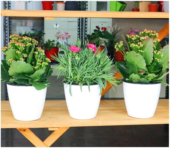 6 Pcs 3.5“ Self Watering Planter White Flower Pot, Flowers Plants, Small Mini Planter Pot, for All Plants, Herbs, African Violets, Succulents