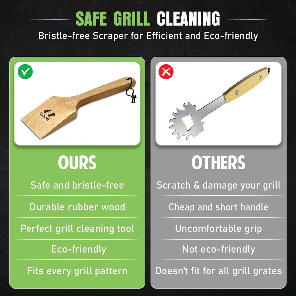 All-Natural Wooden Grill Scraper for BBQ Grilling 14"| Grill Cleaner, Wood Scraper, Grill Grate Cleaner, and BBQ Cleaner | Bristle Free BBQ Scraper for Grill Cleaning | Eco Friendly