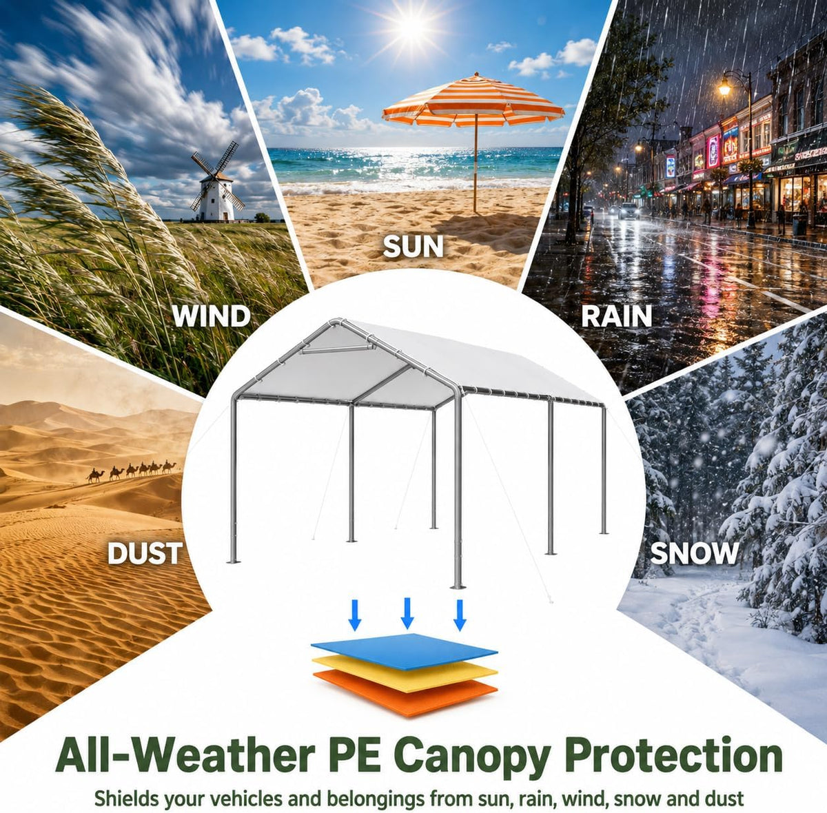 aoxun 10x20 ft heavy duty carport, outdoor portable, close-up detail