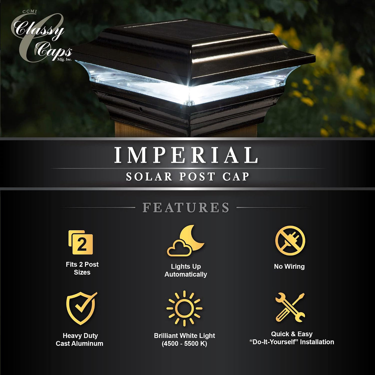 classy caps 4x4 imperial solar post cap, package contents