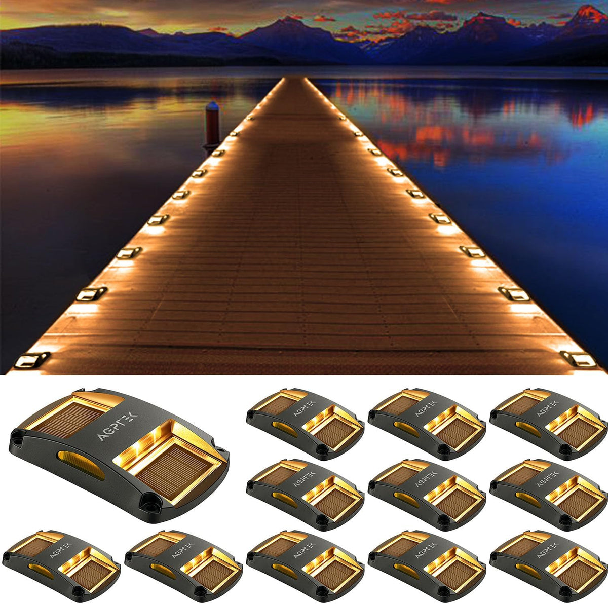 agptek solar driveway lights 12 pack, outdoor deck, main product view