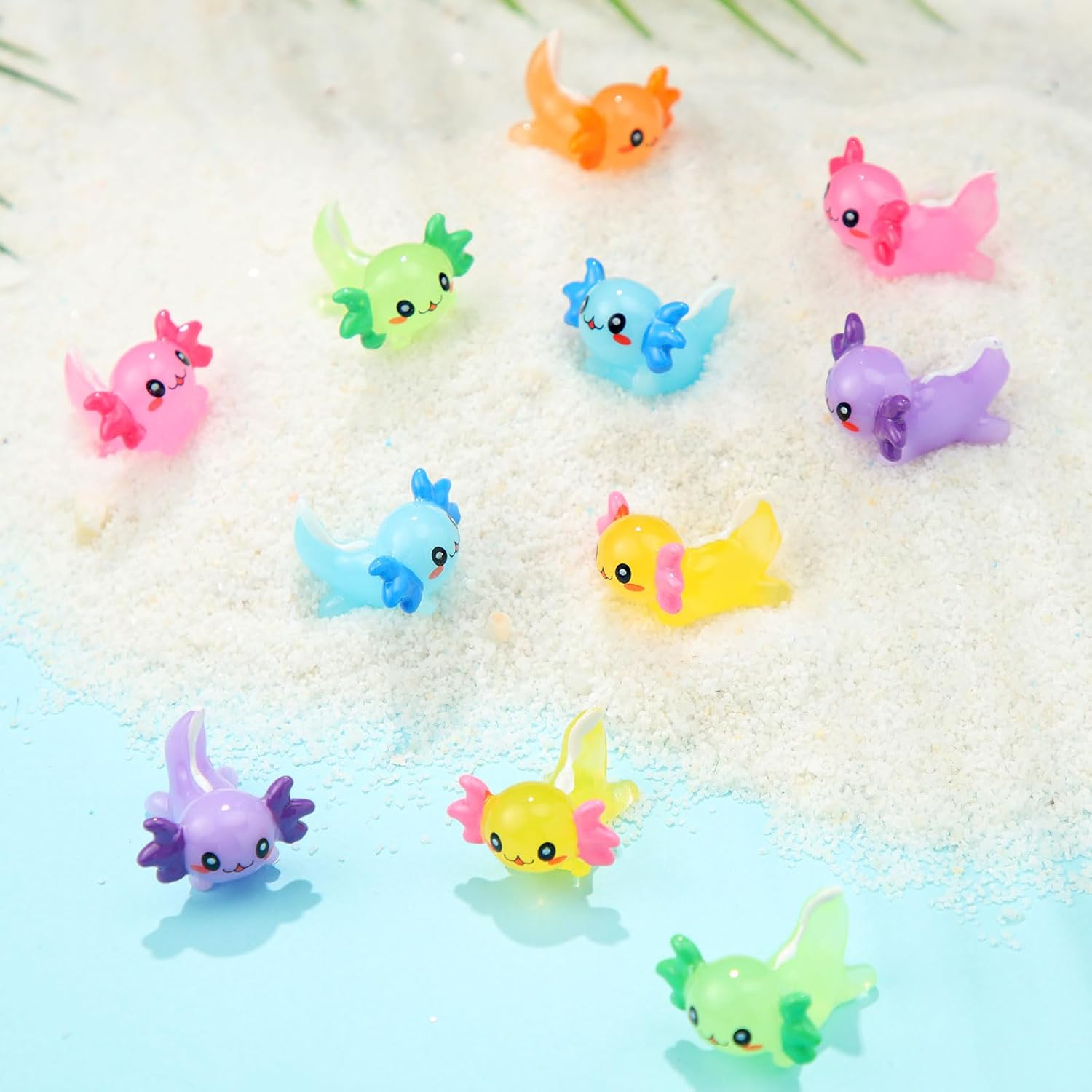Junkin 24 Pcs 24 Pcs Mini Axolotl Resin Figures 6 Color Tiny Resin Axolotl | Charms Bulk Miniature Animal Figurine Ornament for DIY Craft Landscape Garden Fairy Decoration Birthday Party Decor