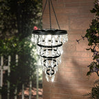 SUNNYPARK Hanging Solar Chandelier Light Outdoor Waterproof | Handcrafted with Teardrop Prisms, Solar Powered, Decorative Hanging Light for Patio, Porch, Gazebo Garden & Holiday