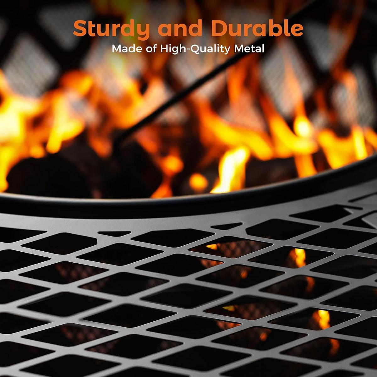 bali outdoors fire pit with poker showing dimensions