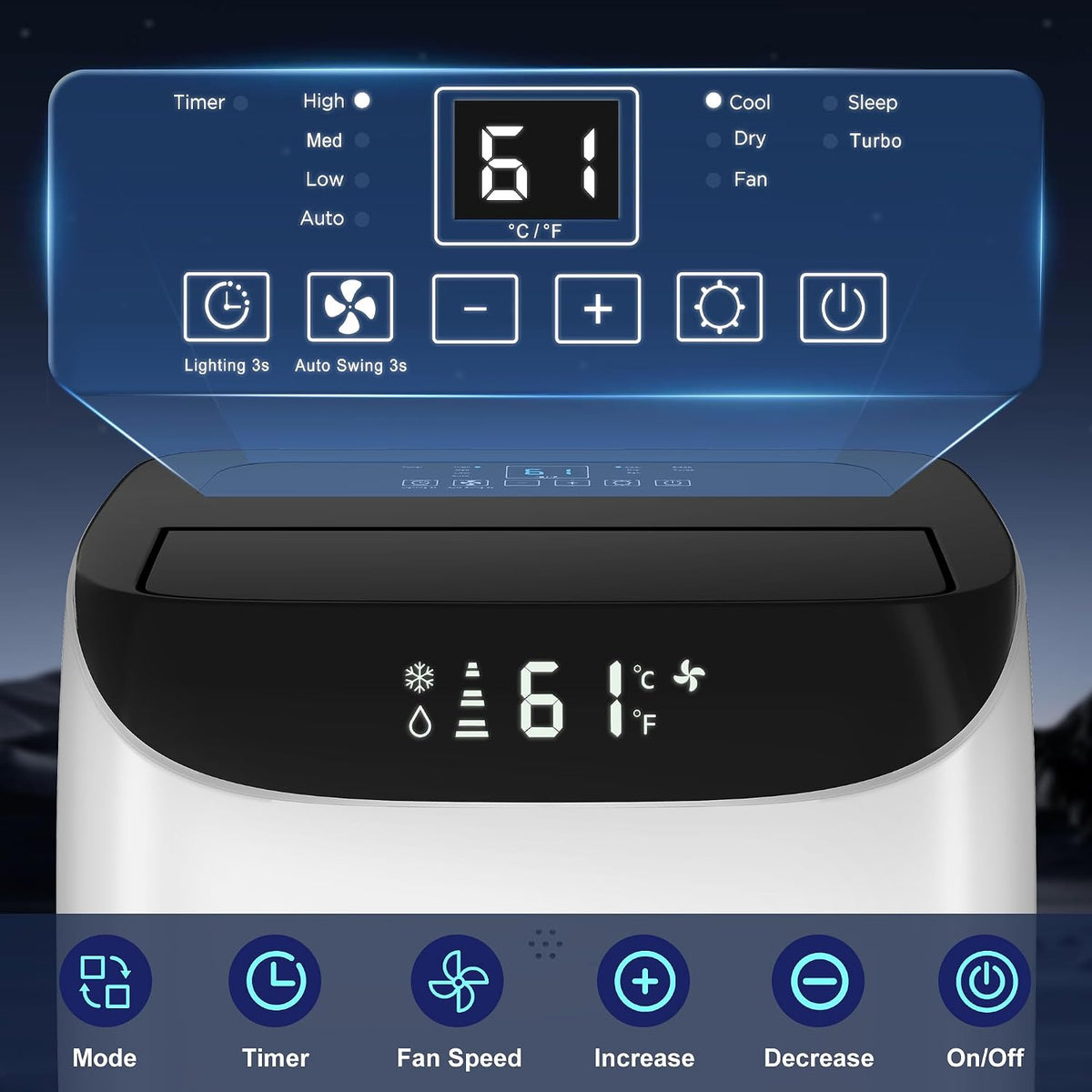 inverter 16000btu portable air conditioners with remote, free, front angle view