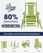 KINGYES HDPE Outdoor Rocking Chair Set of 4, All-Weather Poly Patio Rocking Chairs with 330lbs Support for Adults, Pistachio Green