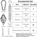 yofit 44 Pcs Shade Sail Hardware Kit, 6 Inch Outdoor Sun Sail Accessories, 304 Stainless Steel Turnbuckles & Brackets for Triangle/Rectangle Sails, Patio Canopy Installation Hardware Set Waterproof
