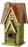 Glitzhome 12" H Green Hanging Distressed Solid Wood Garden Bird House Decorative Birdhouse