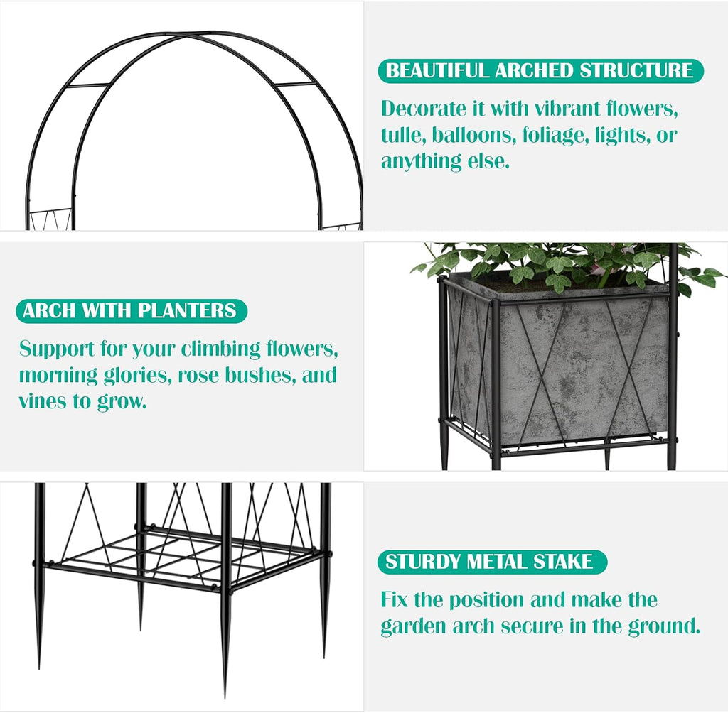 garden arch arbor trellis with planter boxes 8.2, close-up detail