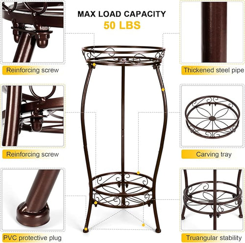 2 Tier Rustproof Iron Plant Stand - Heavy Duty Outdoor Plant Stands For Patio, Balcony Or Garden Or Planter Corner - Plant Stand Indoor (Bronze)