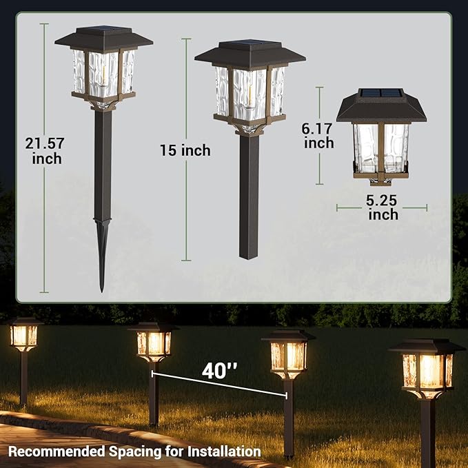 XMCOSY+ Solar Outdoor Lights Waterproof IP65, Solar-Powered Garden/Yard/Pathway Lights with Warm White 2-Tone Bronze-Wood Stainless Steel Design for Landscape Driveway Walkway Decorative