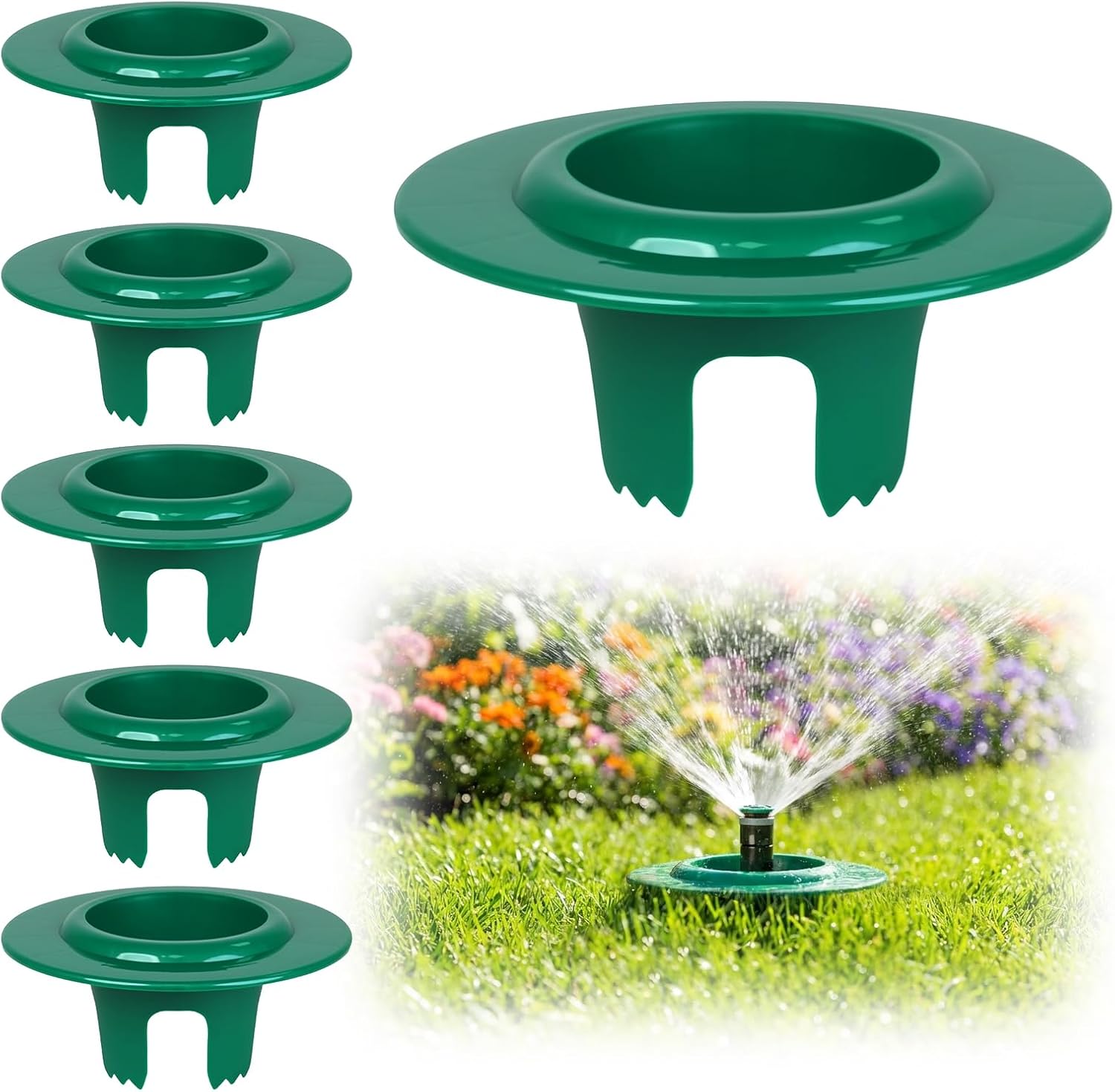 RAWILL 6 Pcs Sprinkler Head Protectors, Plastic Sprinkler Donut-Style Guards for Lawn, 6.69 in Circle Shaped Donut with 3.54 in Inner Diameter, Outdoor Lawn Spray Guard - Green