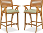 Best Choice Products Set of 2 Outdoor Acacia Wood Bar Stools Bar Chairs for Patio, Pool, Garden w/Weather-Resistant Cushions - Sage