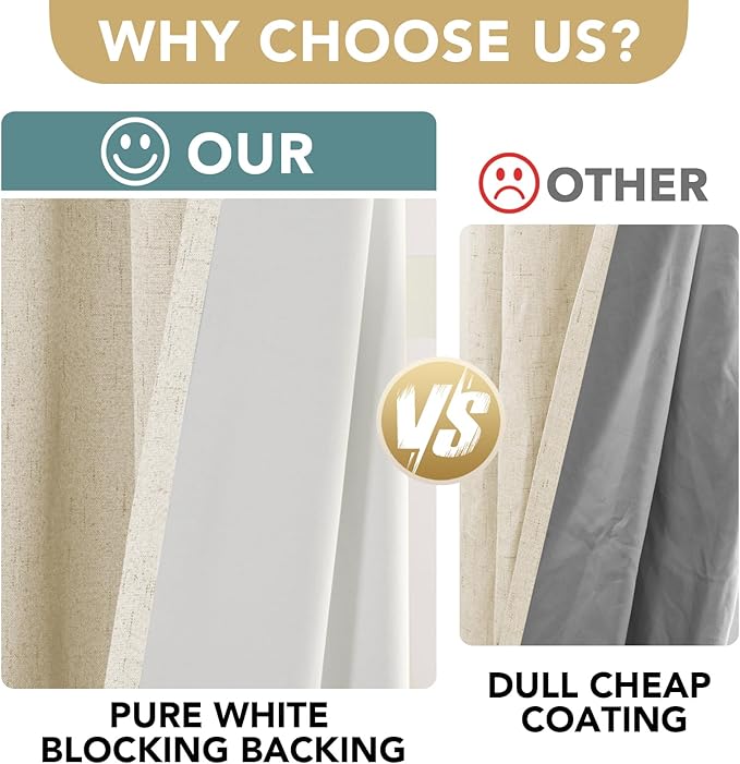H.VERSAILTEX Linen Blackout Curtains Durable Thick Textured Linen Look 100% Blackout Patio Door Curtain Anti Rust Grommet Extra Wide Sliding Door Curtain Panel, Bleached Sand, W100 x L84 inch