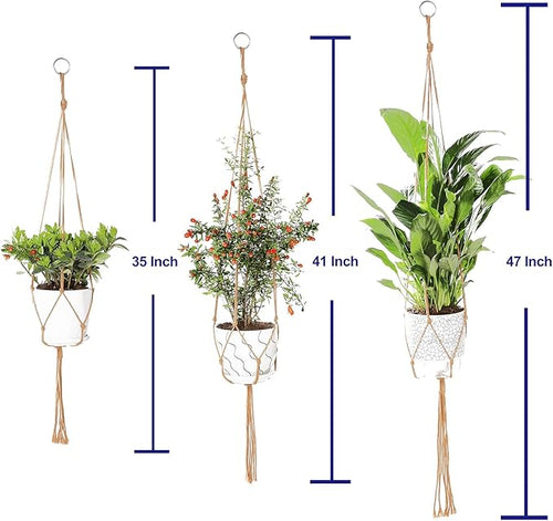 3 Pack Macrame Plant Hanger Indoor, 35 41 47 Inch Handmade Boho Hanging Planter Basket with Screw Hooks S-Hooks and Extension Rope for Indoor Plants Home Decor (POTS NOT Included) (Brown)