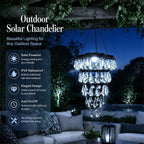 SUNNYPARK Hanging Solar Chandelier Light Outdoor Waterproof | Handcrafted with Teardrop Prisms, Solar Powered, Decorative Hanging Light for Patio, Porch, Gazebo Garden & Holiday