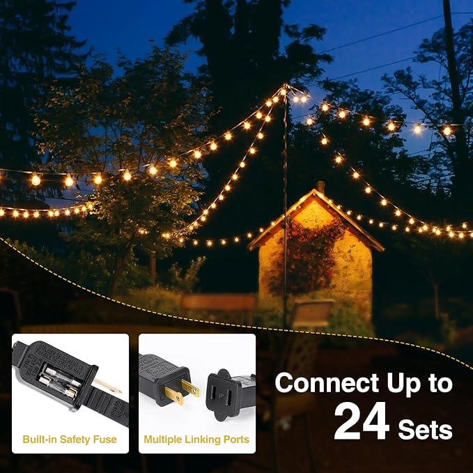 ZJOJO LED Outdoor String Lights,100FT Outdoor Lights for Patio with 32 Shatterproof Bulbs, 2700K Dimmable Waterproof Globe LED Patio Light Lights for Outside Christmas Backyard Bistro Porch Garden