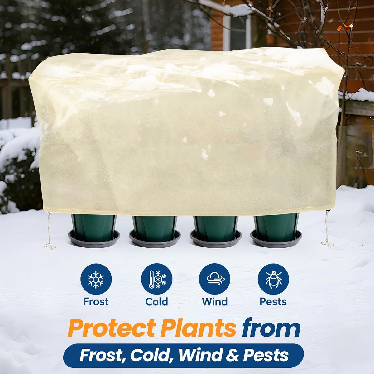 plant covers freeze protection, 2 pack, fits 4 shown in use
