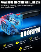 Electric BBQ Grill Brush, 800RPM Automatic Grill Cleaner for Outdoor Grill with 2-Speed & 20kg Torque–4500mAh Battery,LED Light for Night, No Bristle Drop Safe for Cast Iron Stainless,Gift for Men Dad