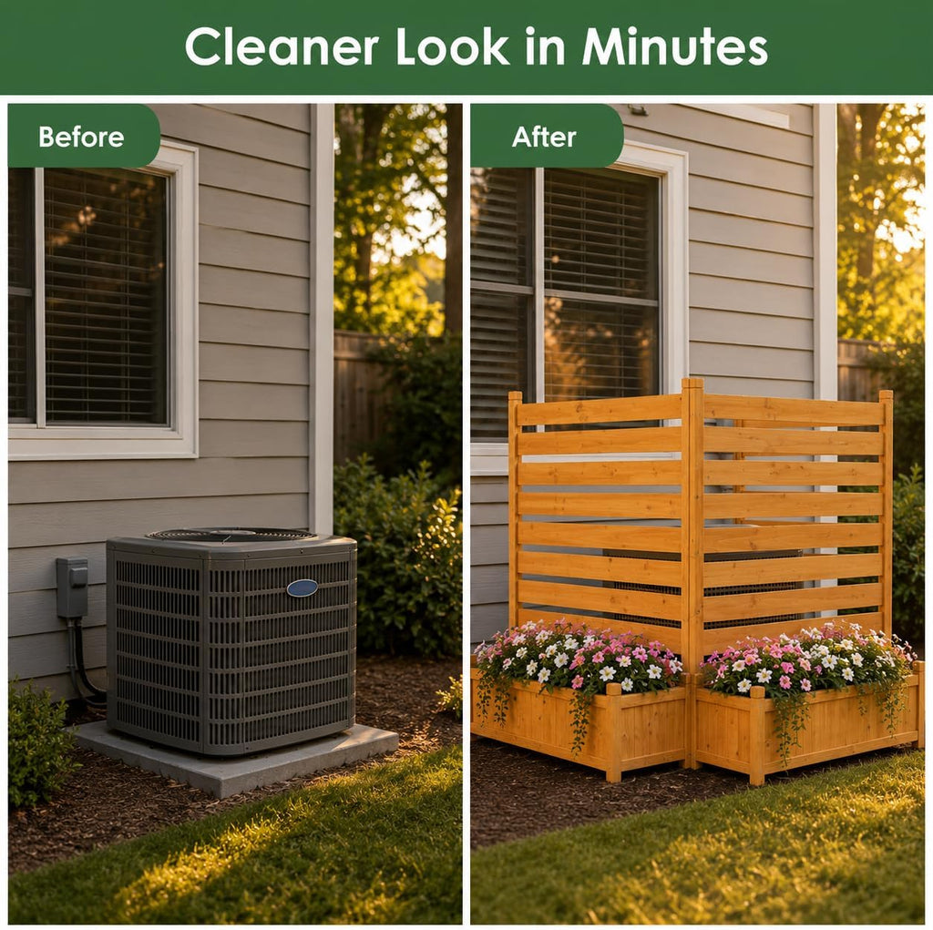 wood ac privacy fence with planter, 2 panels on a desk or shelf