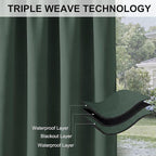 RYB HOME Extra Wide Outdoor Curtains for Patio Waterproof Heavy Duty Thermal Insulated in Summer Full Coverage Privacy for Gazebo, Cabana & Pergola, W100 x L90, Dark Green, 1 Panel