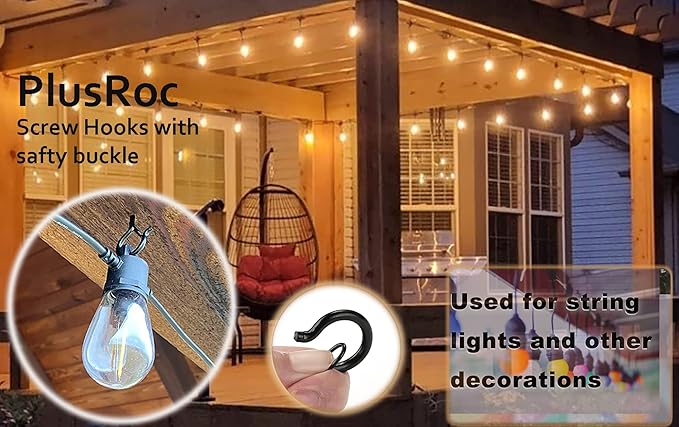 PlusRoc 40 Pack Ceiling Hooks for Hanging Plants Outdoor String Lights Heavy Duty, 2.2 Inch Eye Hook Screw in Cup Hooks Q-Hanger for Patio Lights, Wall Wood Fence Deck Mount(Black)