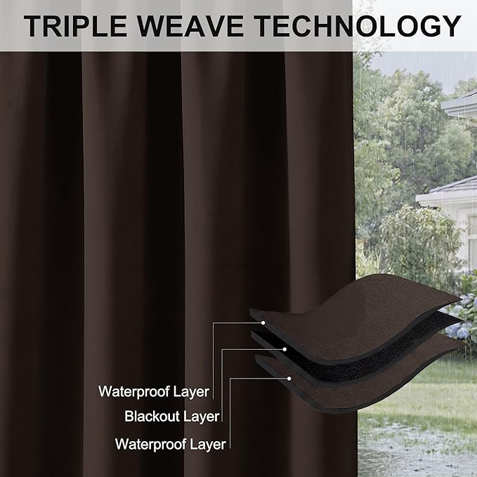 RYB HOME Blackout Curtains Outdoor 1 Panel, Wide 52 x Long 95 inch, Brown