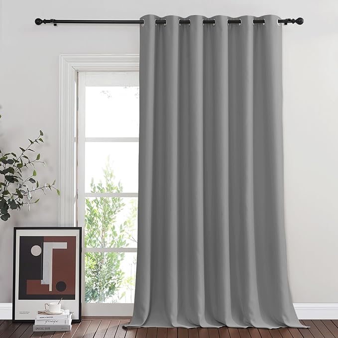 NICETOWN Room Divider Curtain 132 Inches Long, Wide Blackout Sliding Door Curtain for Bedroom, Room Darkening Privacy Window Curtain for Patio Door (1 Panel Set, Silver Grey, 80 x 132 Inch)