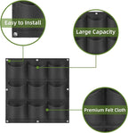 Hanging Planting Grow Bags, 9 Pockets Hanging Vertical Wall Planter Wall Mounted Grow Bag Outdoor Indoor Gardening Vertical Greening Flower Container, Planting Bags Storage Bags(0.5 m × 0.5 m, Black)