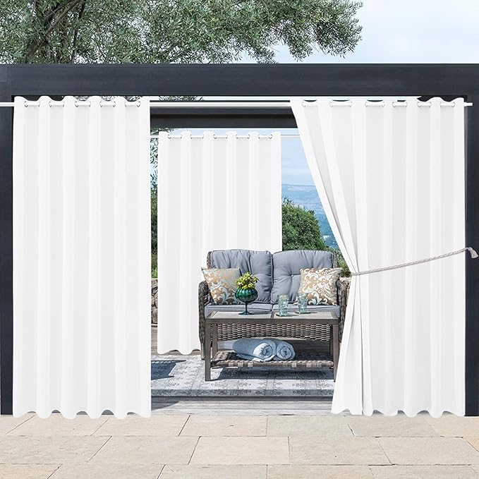 Water Proof Outside Curtains with Grommet Top for Porch, W84 x L120 Thermal Insulated Washable Light Block Outdoor Divider Drapes for Patio Gazebo Deck Pool Area Pergola Cabana (2 Panels)