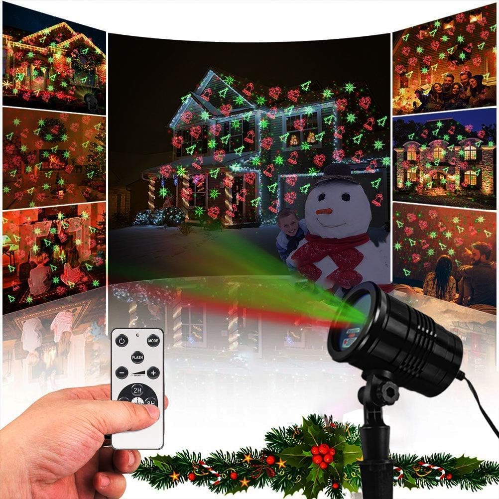 Christmas Laser Projector Lights Outdoor, Garden Laser Landscape Light with 5 Christmas Patterns & Red/Green Stars, IP65 Waterproof and Cold-Resistant, Aluminum Alloy Body