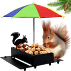 Squirrel Feeder with Umbrella Metal Squirrel Feeders for Outside Funny with Corn Cobs Durable Squirrel Picnic Table Feeder with Solid Structure Cute Chipmunk Feeder for Corn Peanuts