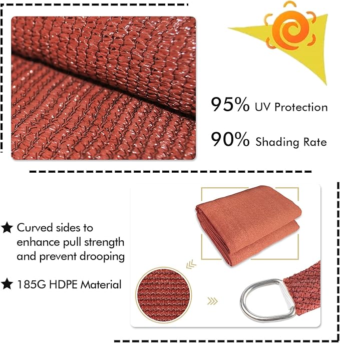 KANAGAWA 7'X7' Rust Red Custom Size Sun Shade Sail Square UV Block Canopy Cover for Patio Backyard Lawn Garden Outdoor (Customized Available)