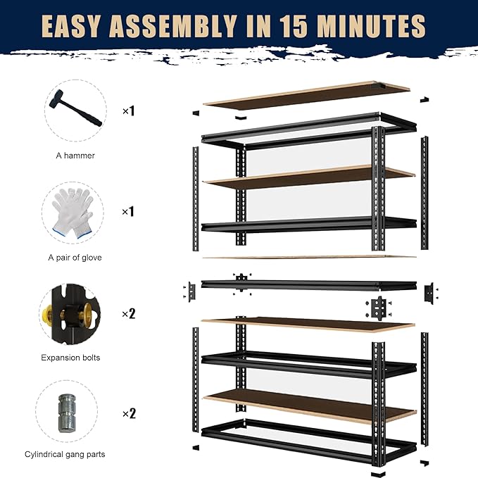 Garage Storage Shelves 72'',2400 LBS Garage Shelving Units, Storage Shelves Heavy Duty, Basement Shelving, Metal Shelving Units Free Standing